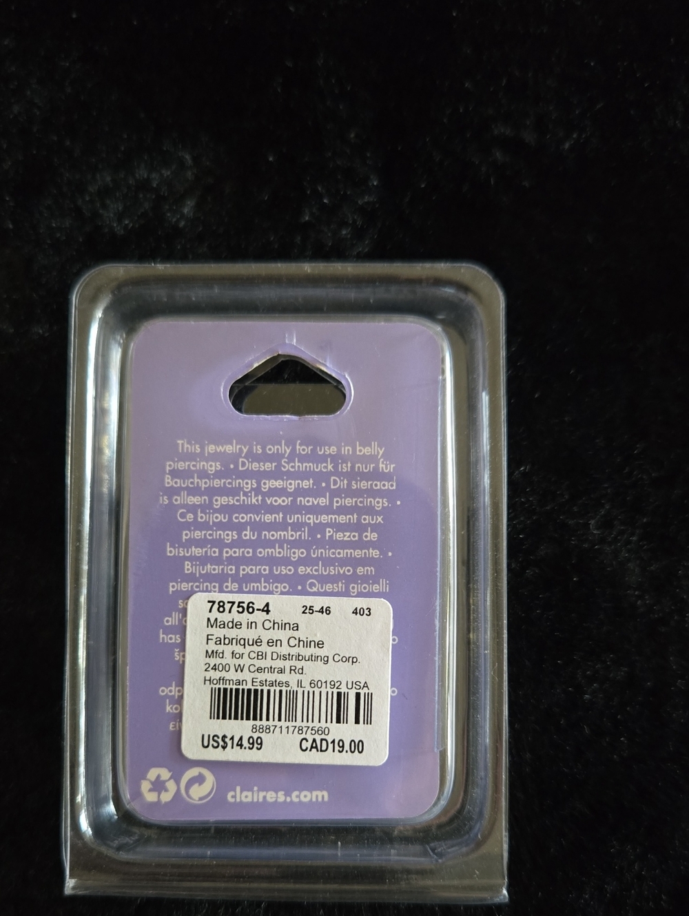Claire’s Gold Crystal Flower Dangle Belly Button Ring 14G NWT - Picture 3 of 3